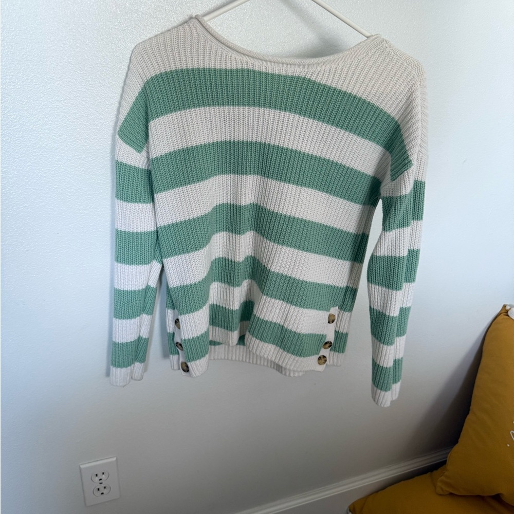 Striped Green and White Crew Neck Sweater
